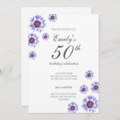 ブルーフローラ50th Birthday Partyへの招待 招待状 (正面/裏面)