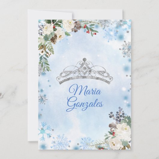 ブルーフローラ&ウィンターホリデーミクリン誕生日 招待状 (裏面)