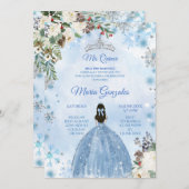 ブルーフローラ&ウィンターホリデーミクリン誕生日 招待状 (正面/裏面)