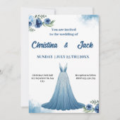 ブルーフローラ| エレガントガウンデザイン結婚ズ 招待状 (正面)