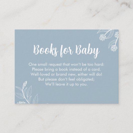 ブルーフローラ「ベビー用の本」赤ちゃんシャワー エンクロージャーカード (正面)