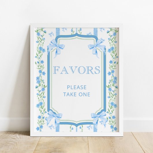 ブルーフローラ&ボウヴィンテージベビーシャワーの好意 ポスター