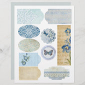 ブルーフローラ&レーススクラップブック装飾シート (正面/裏面)