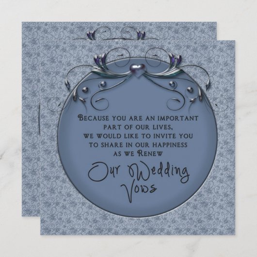 ブルーフローラ-結婚リニューアルの誓い – 招待状 (正面/裏面)