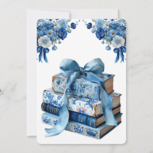 ブルーフローラA新しいチャプターブライダルシャワー 招待状 (裏面)