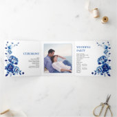 ブルーフローラChinoiserie牡丹ウェディングプログラム 三つ折りプログラム (内部)