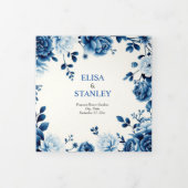 ブルーフローラChinoiserie牡丹ウェディングプログラム 三つ折りプログラム (カバー)