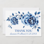 ブルーフローラChinoiserie peonies'結婚s Thank You サンキューカード (正面)