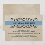 ブルーフローリッシュ縁ど結婚式招待状 招待状 (正面/裏面)