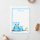 ブルーフーフクロウフラットサンキューノート ノートカード (正面/裏面インサイチュ)