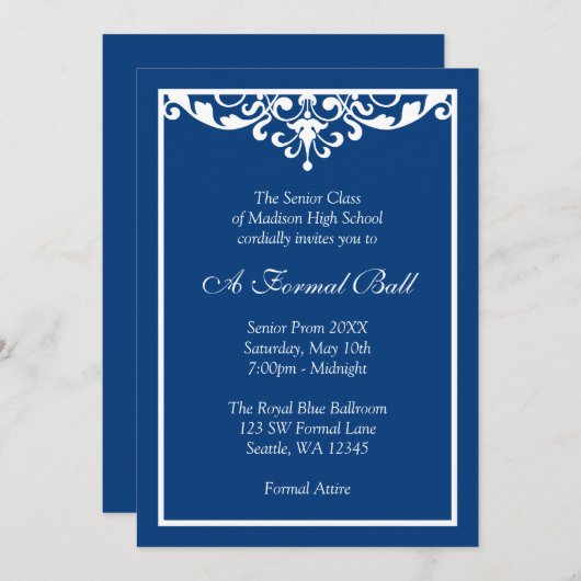 ブルーフ王室のロッシュプロフォーマルムダンスボール 招待状 (正面/裏面)
