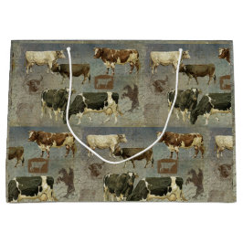 ブルーフ素朴ァームカウウッドパターン男らしパパ ラージペーパーバッグ