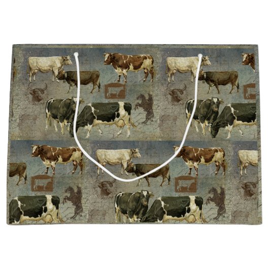 ブルーフ素朴ァームカウウッドパターン男らしパパ ラージペーパーバッグ (正面)