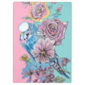ブルーブジウオーターカラーフローラガールズピンクアクア クリップボード (裏面)