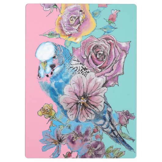 ブルーブジウオーターカラーフローラガールズピンクアクア クリップボード (裏面)