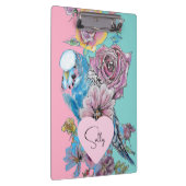 ブルーブジウオーターカラーフローラガールズピンクアクア クリップボード (右)