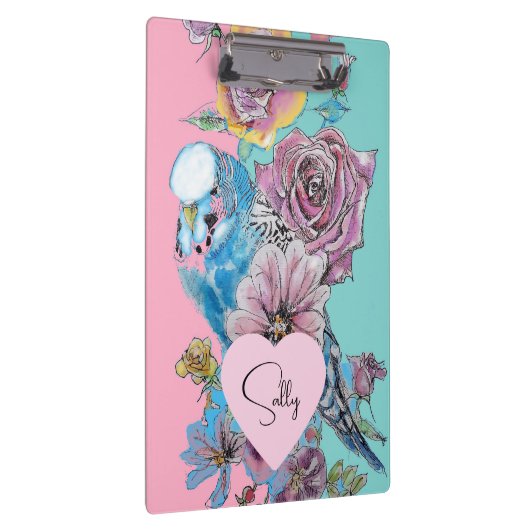 ブルーブジウオーターカラーフローラガールズピンクアクア クリップボード (右)