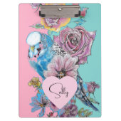 ブルーブジウオーターカラーフローラガールズピンクアクア クリップボード (正面)