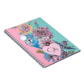 ブルーブジウオーターカラーフローラガールズピンクアクア ノートブック (右側)