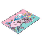 ブルーブジウオーターカラーフローラガールズピンクアクア ノートブック (左側)