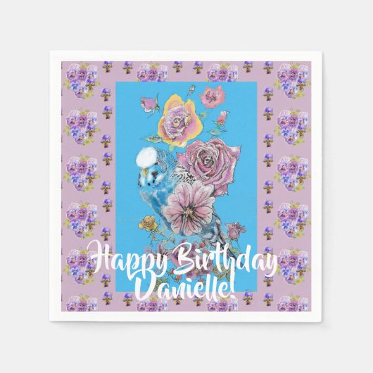 ブルーブジウオーターカラーフローラガールズ紙ナプキンス スタンダードカクテルナプキン (正面)