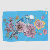 ブルーブジウオーターカラーフローラ女子女性ブルー ゴルフタオル (横)