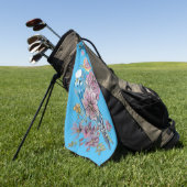 ブルーブジウオーターカラーフローラ女子女性ブルー ゴルフタオル (グリーン)