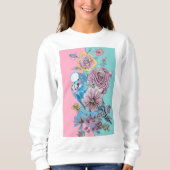 ブルーブジウオーターカラーレッドローズフローラアートバード スウェットシャツ (正面)