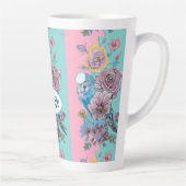 ブルーブジージーバードバラフローラピンクアクアガールズネーム カフェラテマグ (右)