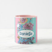 ブルーブジージーバードバラフローラピンクアクアガールズネーム マグカップ (中央)