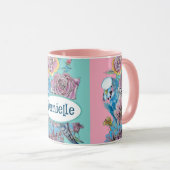 ブルーブジージーバードバラフローラピンクアクアガールズネーム マグカップ (正面右)