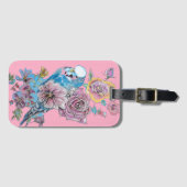 ブルーブジージーピンクフローラ水彩ラゲッジタグ ラゲッジタグ (正面横)