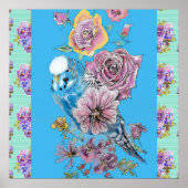 ブルーブジードバードバラフラワー絵画ズアクアポスター ポスター (正面)