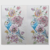 ブルーブジーバラズアートフラワーズウォーターカラーラッピング ラッピングペーパー (フラット)