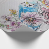 ブルーブジーバラズアートフラワーズウォーターカラーラッピング ラッピングペーパー (角)