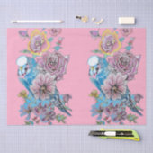 ブルーブジーバラフローラルパターンピンクティッシュペーパー 薄葉紙 (クラフト)