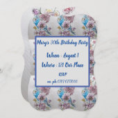 ブルーブジーバラフローラ40th誕生日招待状 招待状 (正面/裏面)