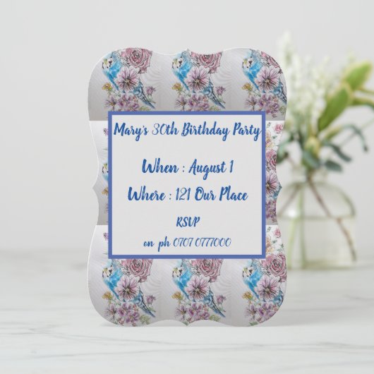 ブルーブジーバラフローラ40th誕生日招待状 招待状 (スタンド正面)