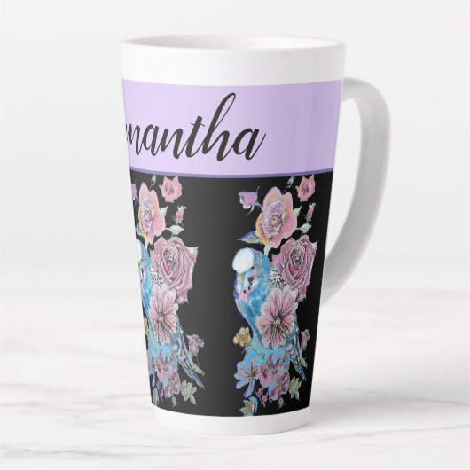 ブルーブジーバララベンダーパープルアート絵画ズマグ カフェラテマグ (右アングル)