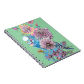 ブルーブジーバラ水彩緑の鳥のノート ノートブック (右側)