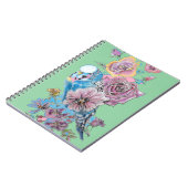 ブルーブジーバラ水彩緑の鳥のノート ノートブック (左側)