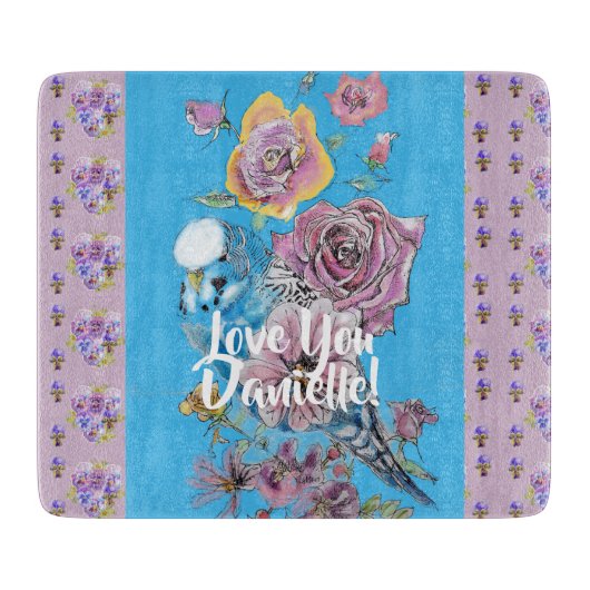 ブルーブジーフローラ花ガラス切り盤 カッティングボード (正面)