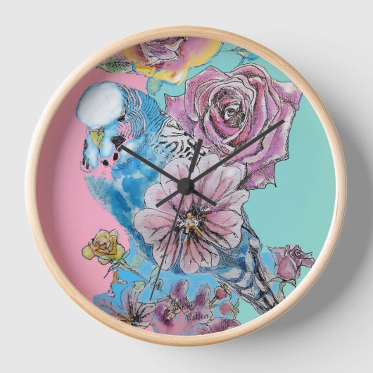 ブルーブジーブジーズバラフラワーフローラキーリング 壁時計 (正面)
