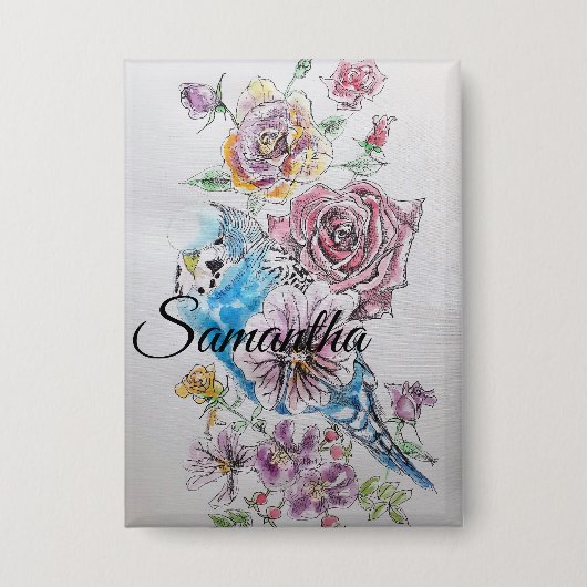 ブルーブジーブジーズバラフラワーフローラキーリング 缶バッジ (正面)