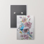 ブルーブジーブジーズバラフラワーフローラキーリング 缶バッジ (正面/裏面)