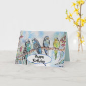 ブルーブジーブジーズ水の色絵画の鳥カード カード (黄色い花)