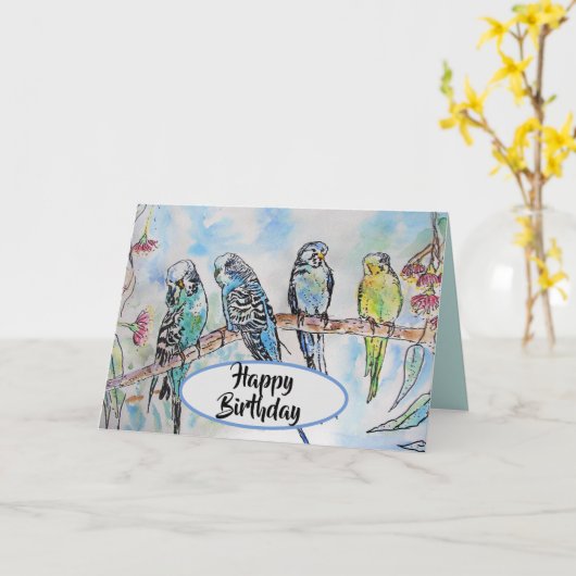 ブルーブジーブジーズ水の色絵画の鳥カード カード (黄色い花)