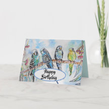 ブルーブジーブジーズ水の色絵画の鳥カード