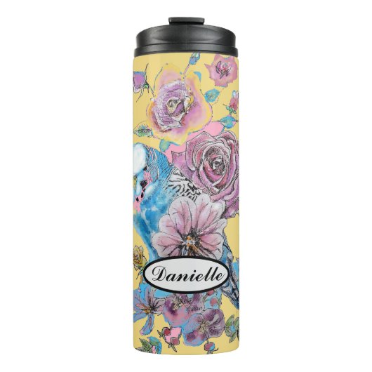 ブルーブジーブッジガーバラウォーターカラーフローラアート タンブラー (正面)