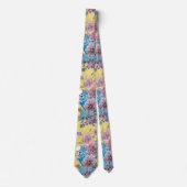 ブルーブジーブッジピンクのローズフローラルパターンソックス ネクタイ (正面)